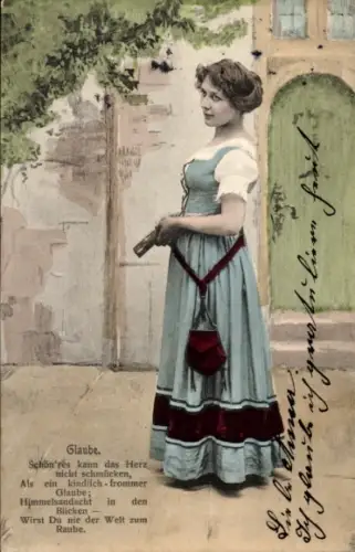 Ak Allegorie, Glaube, Junge Frau, Gebetbuch