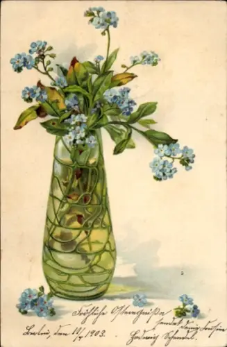 Litho Vergissmeinnicht in der Blumenvase
