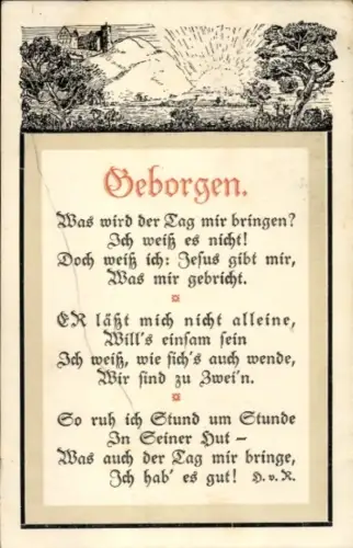 Ak Gedicht Geborgen, Was wird der Tag mir bringen?