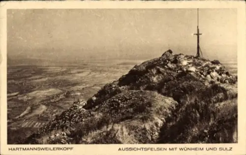 Ak Hartmannswiller Hartmannsweiler Elsass Haut Rhin, Hartmannsweilerkopf, Aussichtsfelsen m. Wünheim