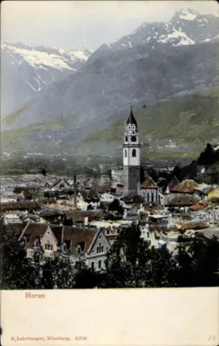 Ak Meran Merano Südtirol,  Stadtansicht mit Kirchturm, B. Lehrburger Nürnberg 11758