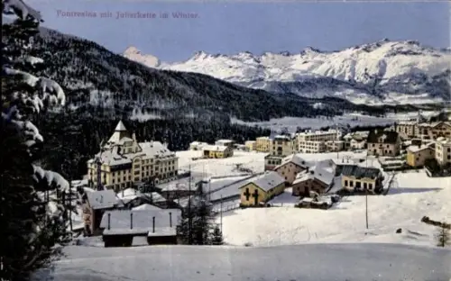 Ak Pontresina Kanton Graubünden Schweiz, Gesamtansicht mit Julierkette