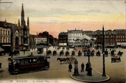 Ak Roubaix Nord, Hauptplatz, Straßenbahn