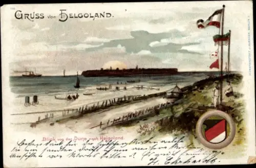 Litho Nordseeinsel Helgoland, Gesamtansicht, Düne