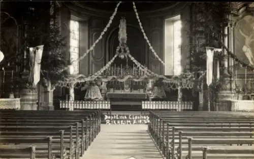 Foto Ak Rixheim Elsass Haut Rhin, Innenansicht der Kirche, Glockenweihe 1924