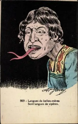 Künstler Ak Frau mit Schlangenzunge, Portrait