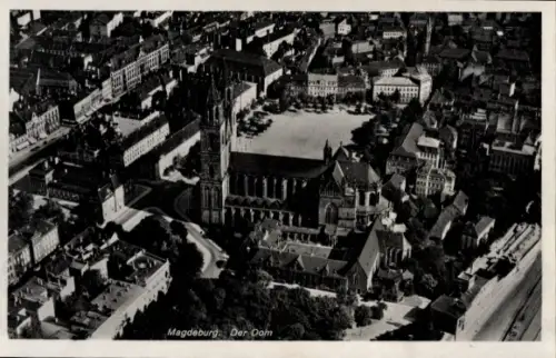 Ak Magdeburg an der Elbe,  Dom, Domplatz, Luftaufnahme