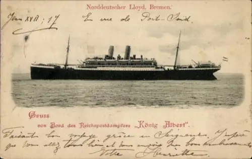 Ak Reichspostdampfer König Albert, Norddeutscher Lloyd Bremen