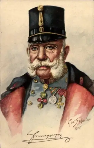 Künstler Ak Schneider, R., Kaiser Farnz Joseph I. in Uniform