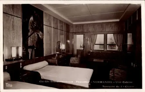 Ak CGT Dampfer Normandie, Une Cabine