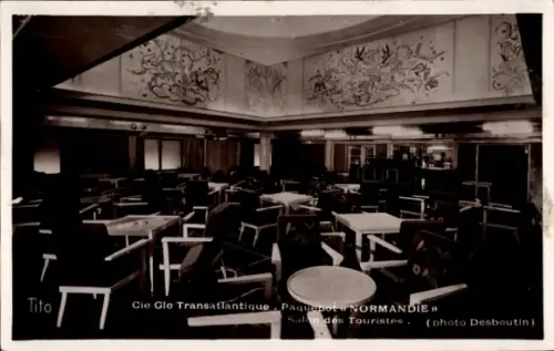 Ak CGT Dampfer Normandie, Salon des Touristes