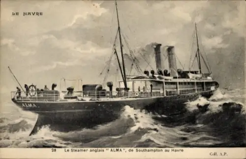 Ak Englisches Dampfschiff Alma von Southampton nach le Havre, Fährschiff