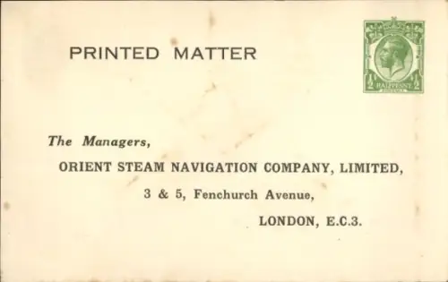 Ganzsachen Ak Orient Steam Navigation Company