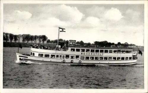 Ak Salondampfer Weserstolz, Weser und Seefahrt, Otto W. A. Schreiber