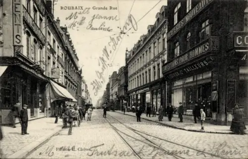 Ak Roubaix Nord,  Grande Rue, Draperien Nouveautés, Konfektionen für Herren, Schneider