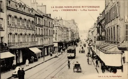 Ak Cherbourg Octeville Manche,  1re Rue Gambetta, Hôtel L'Étoile (HOTEL L'ETOIDE), La Basse-Norma