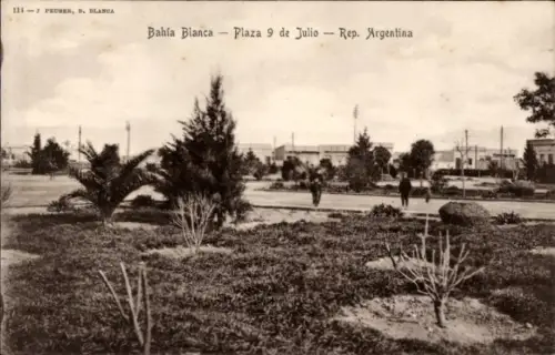 Ak Bahia Blanca Argentinien,  Plaza 9 de Julio, Rep. Argentina
