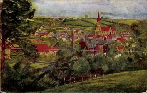 Künstler Ak Eupen Wallonien Lüttich, Blick auf die Stadt