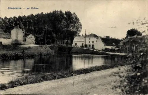 Ak Ronquières Braine le Comte Wallonien Hennegau Belgien,  Schleuse Nr. 39, Kanal, Brücke