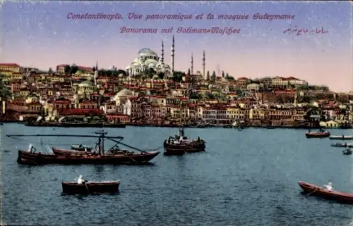 Ak Konstantinopel Istanbul Türkei, Panoramablick zur Stadt mit Moschee Sufeymame
