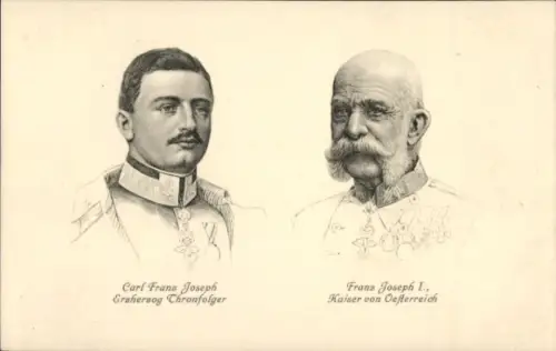 Künstler Ak Kaiser Franz Joseph I., Kaiser Karl I. von Österreich Ungarn