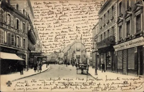 Ak Montluçon Allier,  Boulevard, Straßenszene, Pferdekutsche, Geschäftsfront 'DES MARCHANDISES'