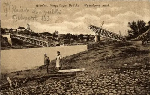 Ak Hrodna Grodno Weißrussland, Gesprengte Brücke