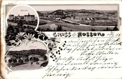 Litho Nossen Landkreis Meißen, Panorama, Schloss, Seminar