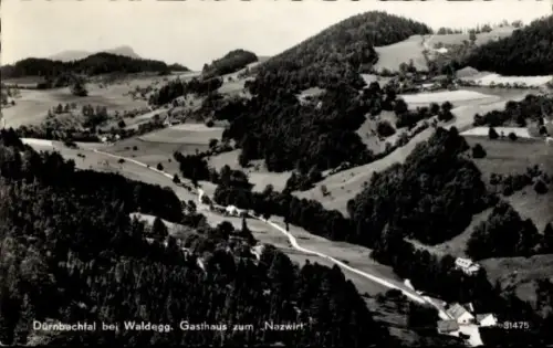 Ak Waldegg in Niederösterreich, Tal mit kurvender Landstraße, verstreute Bauernhäuser und Höfe, W