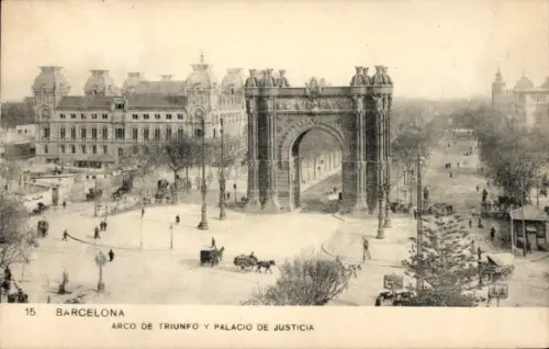 Ak Barcelona Katalonien Spanien, Triumphbogen und Justizpalast