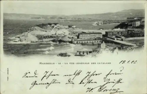 Ak Marseille Bouches du Rhône, Marseille, Gesamtansicht der Catalans, Plage des Catalans