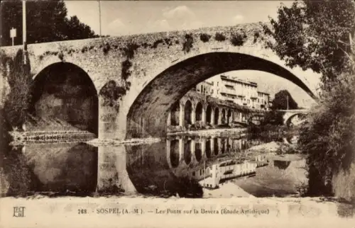 Ak Sospel Alpes Maritimes, Sospel (Alpes-Maritimes), Brücken über die Bévéra