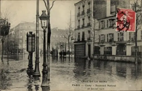 Ak Clichy Hauts de Seine, Inondations de Janvier 1910, Boulevard National