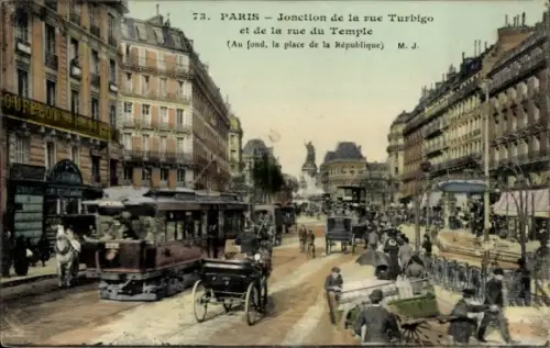 Ak Paris III, Kreuzung Rue Turbigo und Rue du Temple