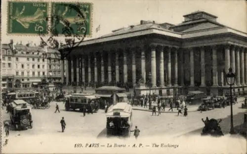 Ak Paris II Bourse,  La Bourse (The Exchange), République Française 5c Briefmarken