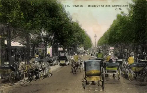Ak Paris IX Boulevard de Capucines, Straßenansicht, Kutschen