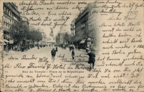 Ak Paris III, Place de la République, Paris, Rue du Temple, Place de la République