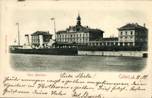 Ak Calais Pas de Calais, Gare Maritime,  Kai mit Passagierdampfer