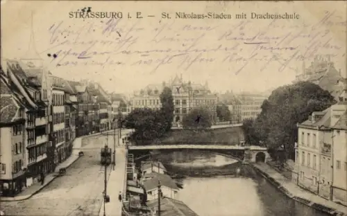 Ak Strasbourg Straßburg Elsass Bas Rhin, Stadtansicht von  St. Nikolaus-Staden, Drachenschule