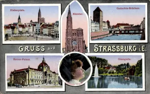Ak Strasbourg Straßburg Elsass Bas Rhin, Orangerie, Kleberplatz, Kaiserpalast, Münster