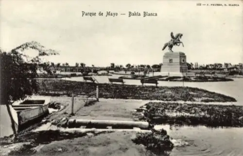 Ak Bahia Blanca Argentinien, Parque de Mayo,  Reiterstandbild, J. Peuber (Verlag)