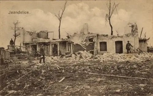 Ak Jeandelize Lothringen Meurthe et Moselle, Zerstörtes Gebäude, I. WK