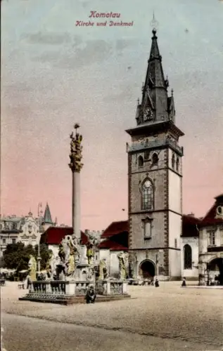 Ak Chomutov Komotau Region Aussig, Kirche, Denkmal