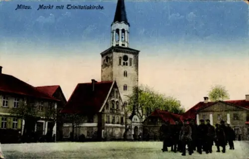 Ak Mitau Lettland, Markt mit Trinitatiskirche