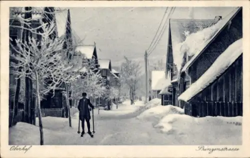 Ak Oberhof im Thüringer Wald, Prinzenstraße, Skifahrer