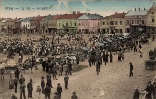 Ak Stryj Stryi Ukraine, Ringplatz, Marktstände