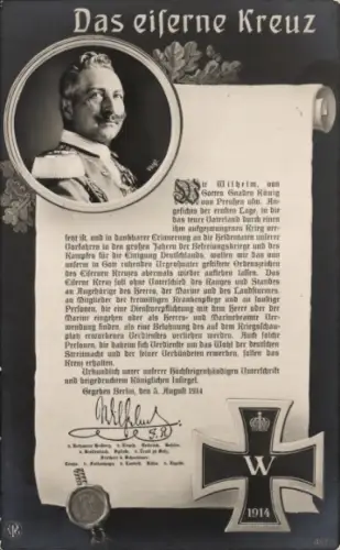 Ak Das eiserne Kreuz, Kaiser Wilhelm II., Portrait, Zitat