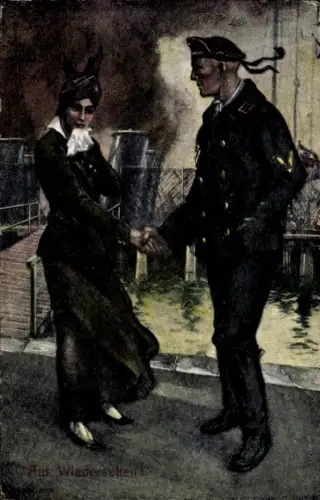 Ak Soldatenliebe, Liebespaar, Schüchterne Frau