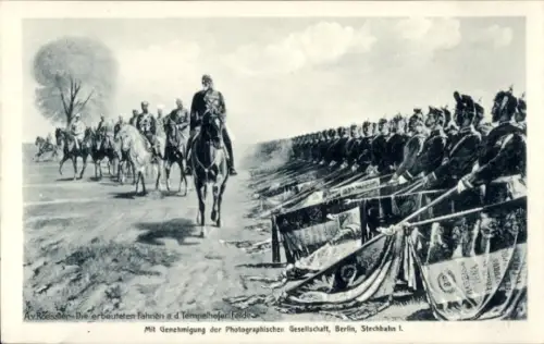 Künstler Ak von Roessler, A., Die erbeuteten Fahnen auf dem Tempelhofer Felde