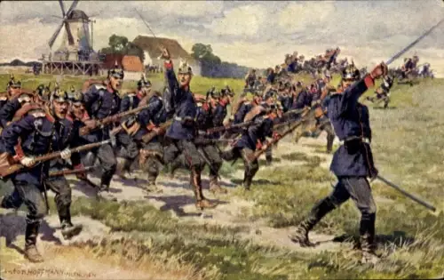 Künstler Ak Hoffmann, Anton, Deutsche Soldaten, Schlachtszene